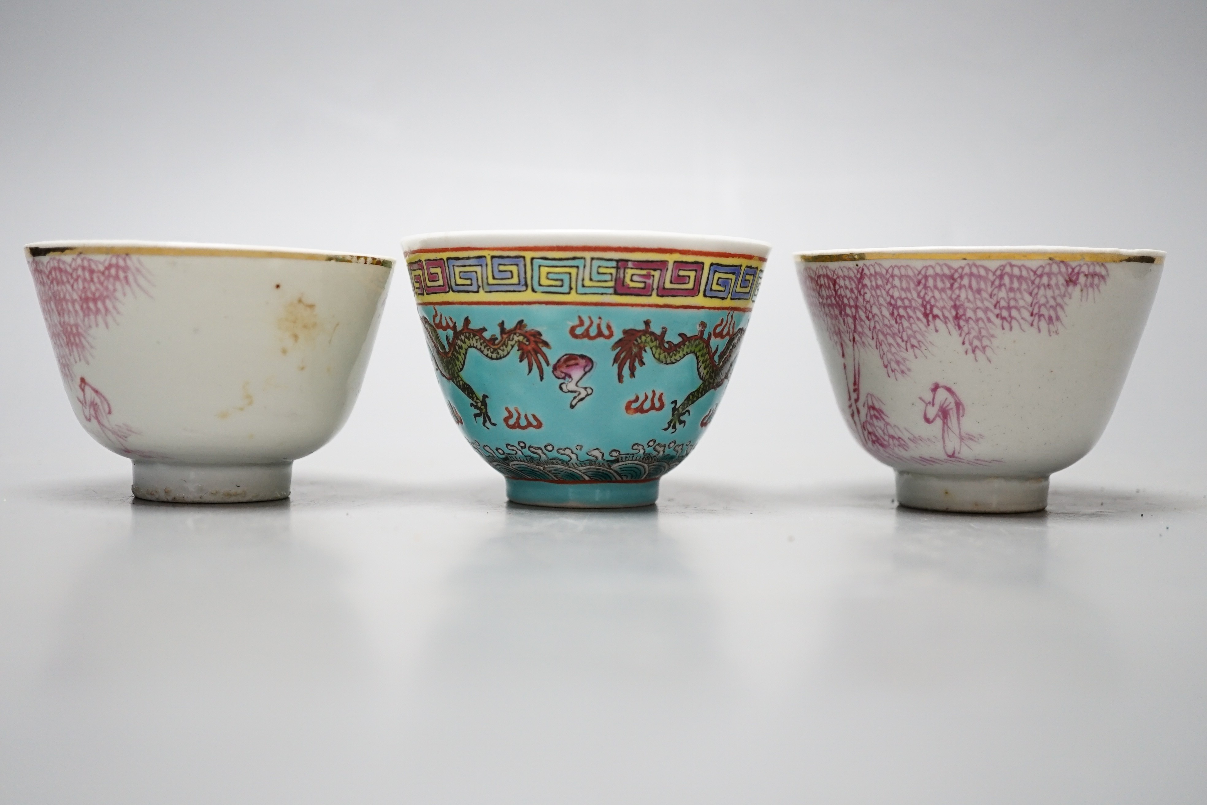 Three Chinese Republic enamelled porcelain cups, largest 5cm diameter